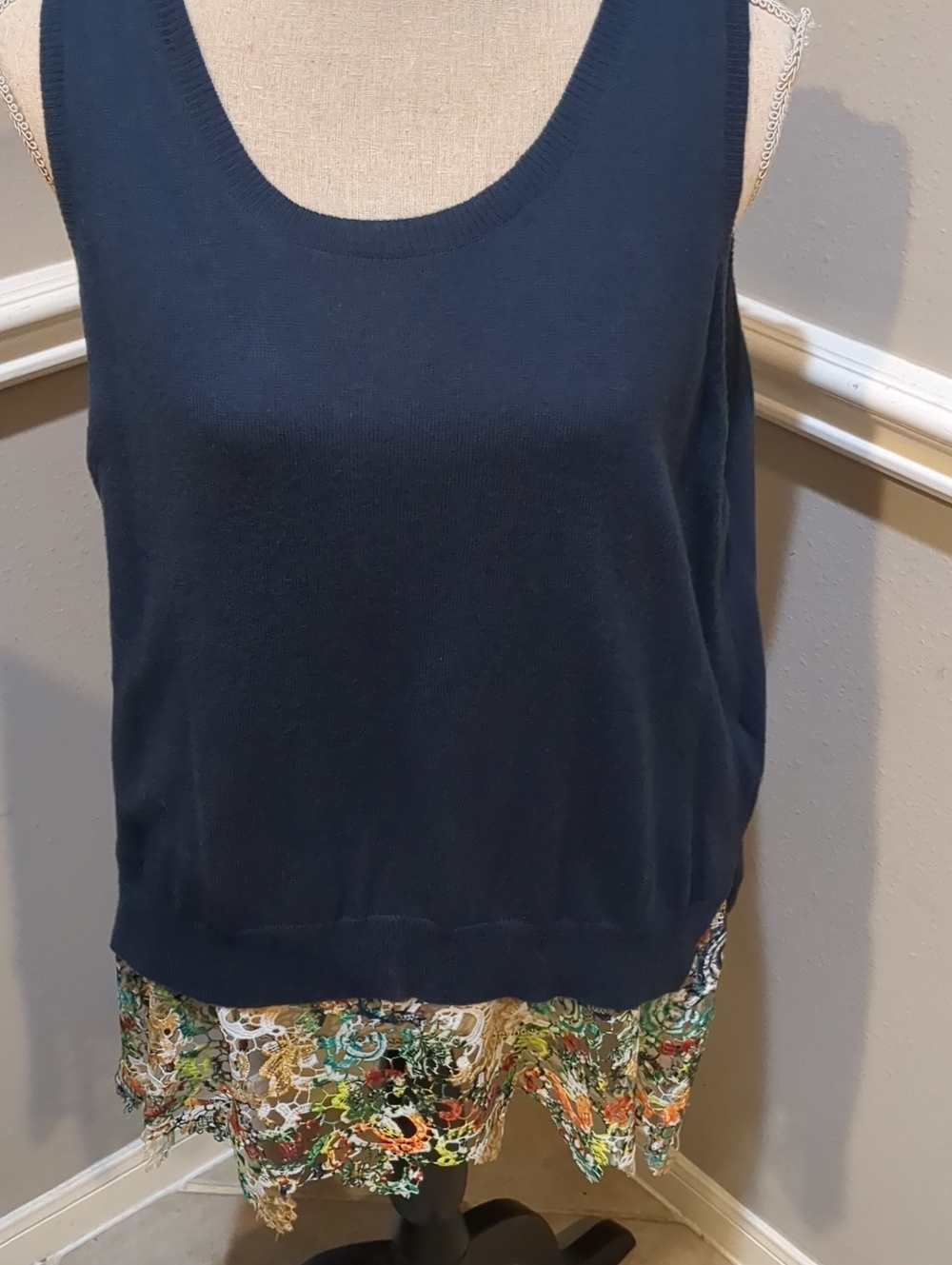 Anthropologie Moth Sleeveless Navy Knit Layered Tank Top